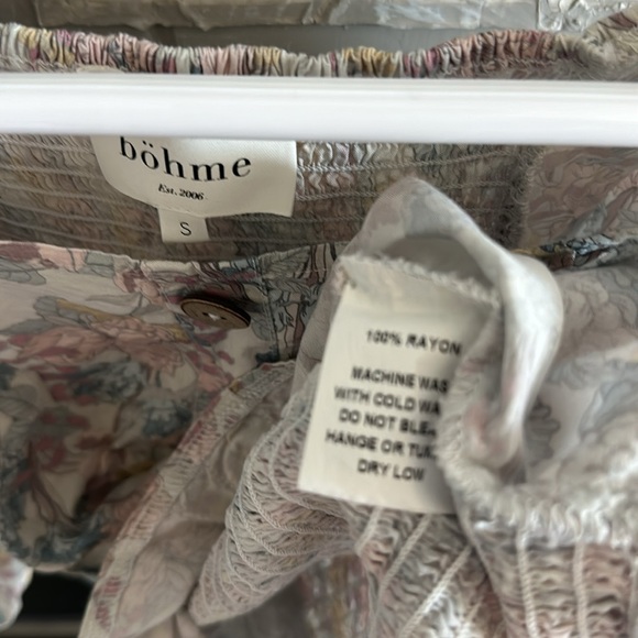 Bohme Floral Faux Button Front Smocked Back Balloon Half Sleeve Top Small - Picture 8 of 8